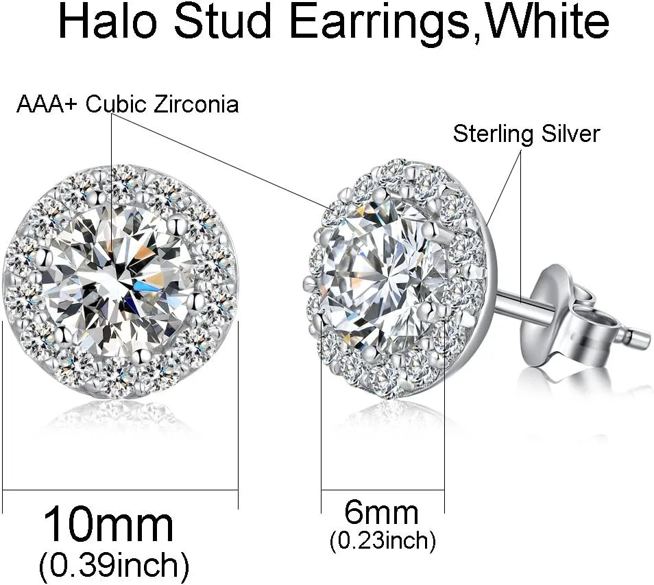 Han han 925 Sterling Silver Halo Stud Earrings for Women 18K White Gold Plated Round Cut Cubic Zirconia Simulated Diamond Stud Earrings