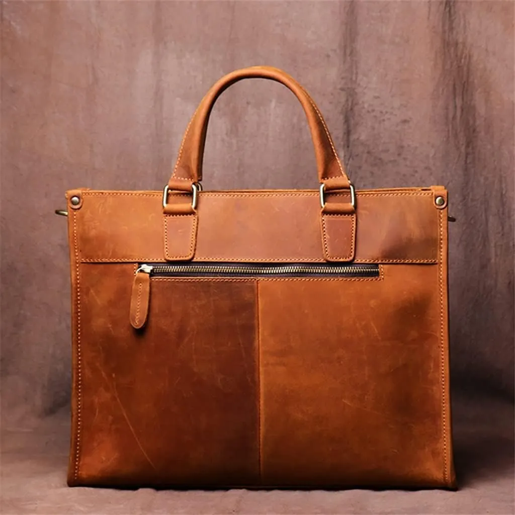 Handbag Briefcase Men Shoulder Genuine Leather Bags Brown 14 Inch Laptop Bag