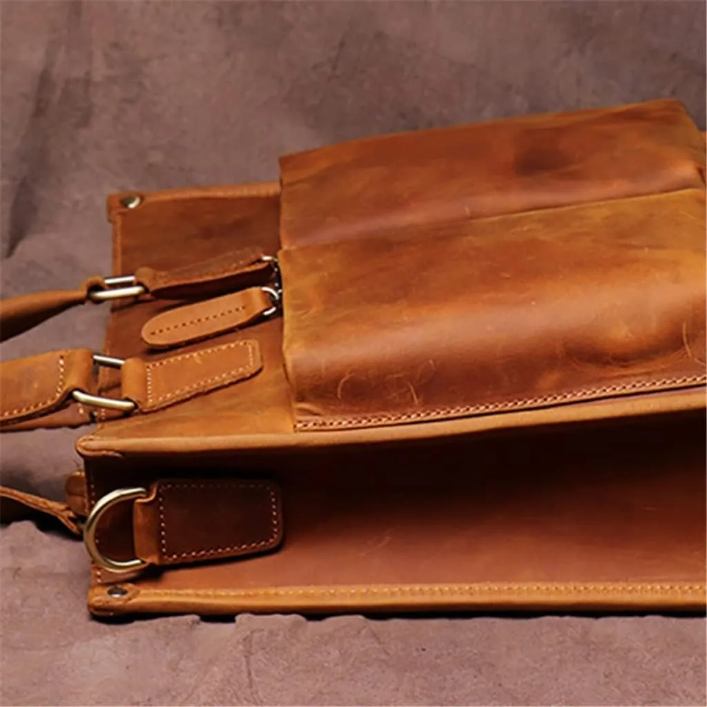 Handbag Briefcase Men Shoulder Genuine Leather Bags Brown 14 Inch Laptop Bag