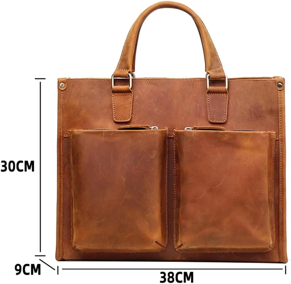 Handbag Briefcase Men Shoulder Genuine Leather Bags Brown 14 Inch Laptop Bag