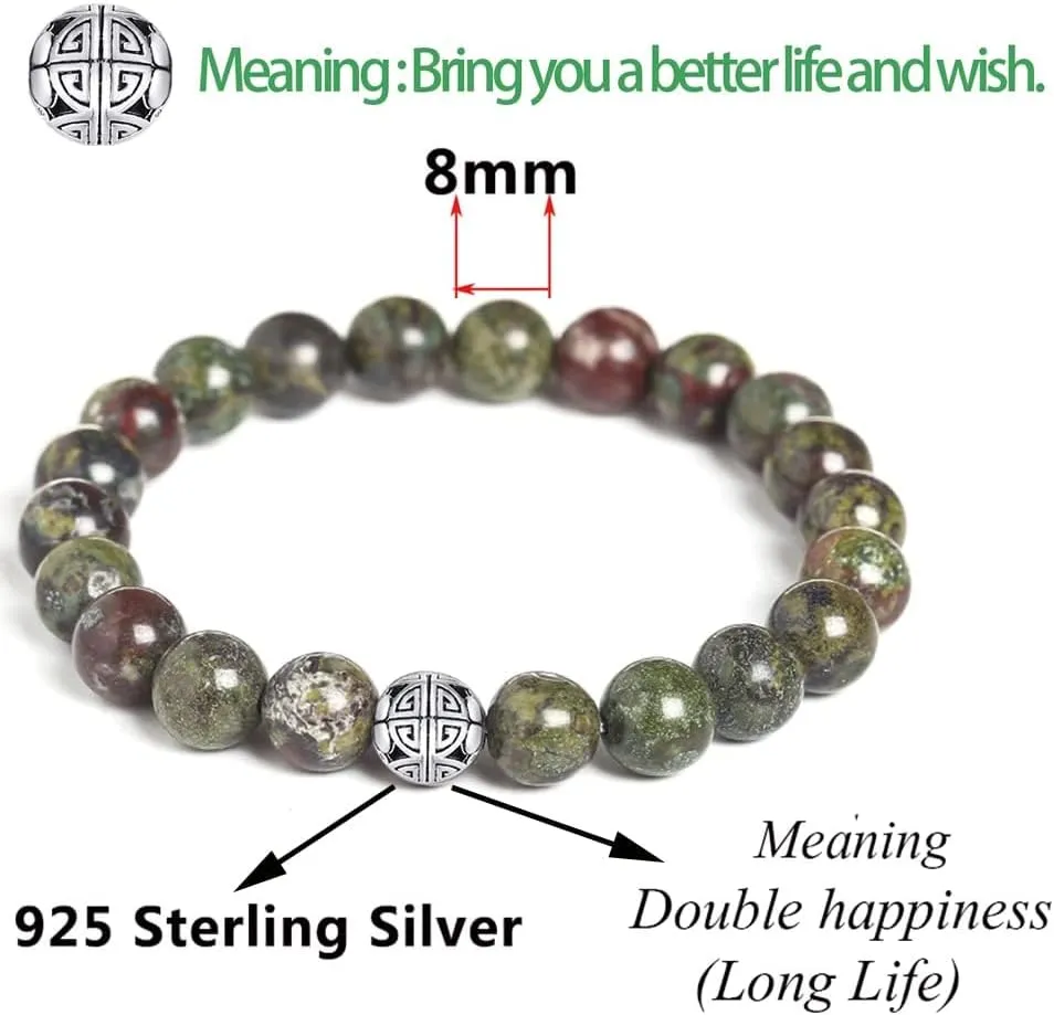 Handcrafted Gemstone Healing Energy Bracelets 925 Sterling Silver Double Happiness Pendant Natural Wellness for Women 8mm Beads