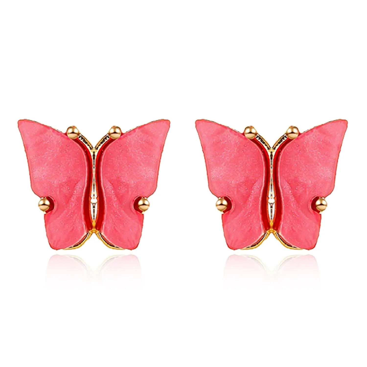Handmade Butterfly Earrings for Women Girls Creative Cute Sweet Small Acrylic Insect Butterfly Stud Ear Hypoallergenic Anniversary Birthday Valentine's Day Jewelry Gift (Rose Red)