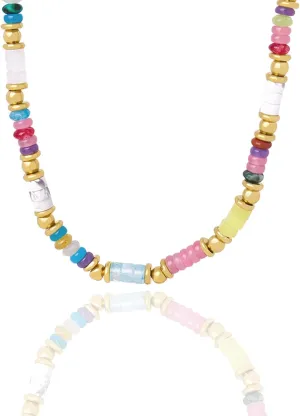 Handmade Natural Gemstone Beaded Necklaces,18K Gold Plated Necklace for Women