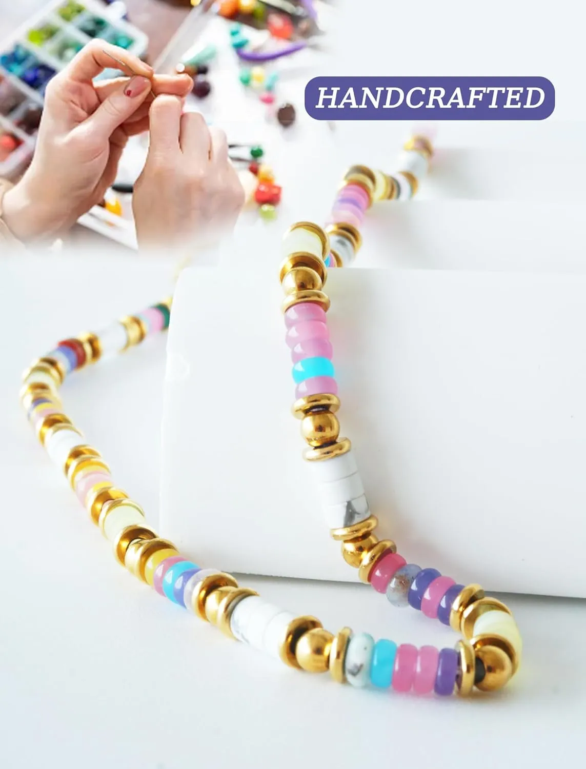 Handmade Natural Gemstone Beaded Necklaces,18K Gold Plated Necklace for Women