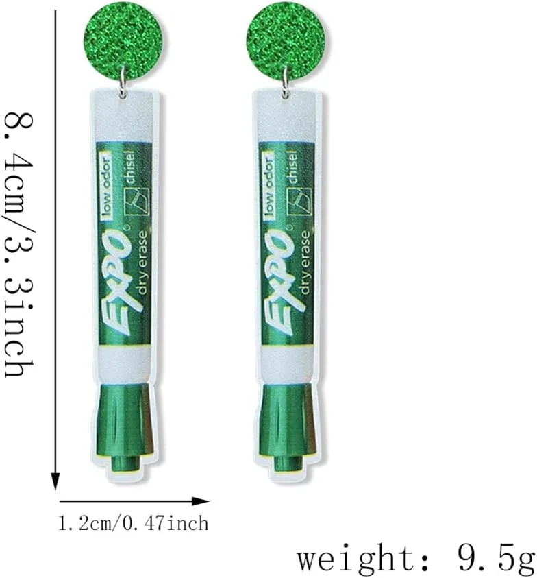 Handmade Pencil Acrylic Teacher Earrings Creative Funny Marker Pen Drop Dangle Earrings for Women Teachers Appreciation Day Jewelry Gift
