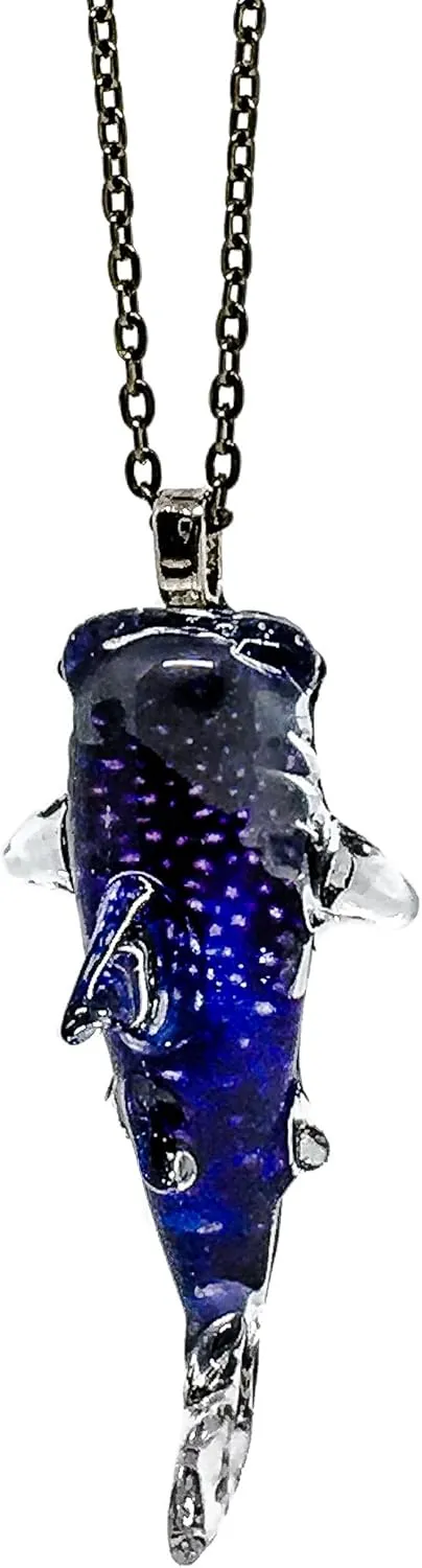 Handmade Whale Shark Art Glass Blown Ocean Animal Figurine Glass Pendant Necklace Jewelry - Model Y2017