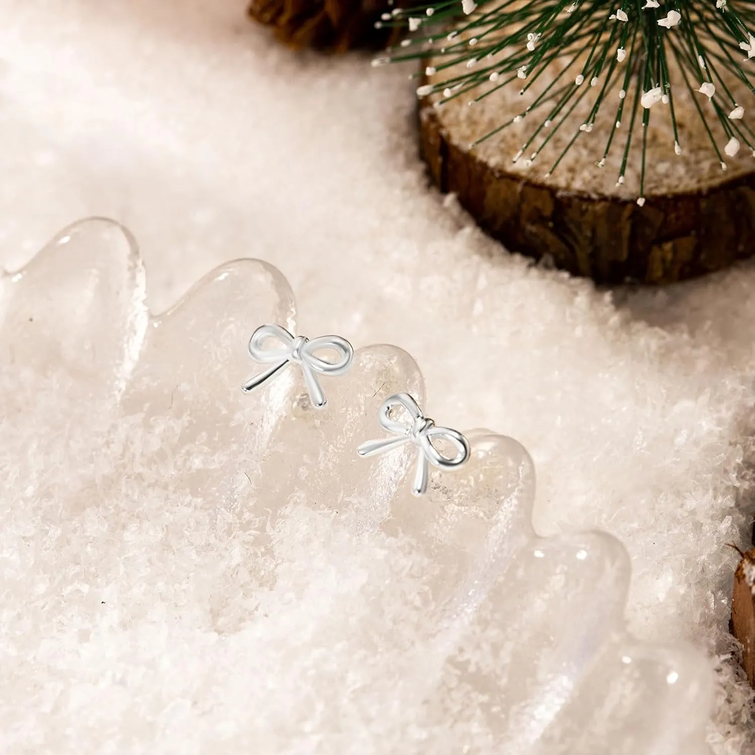 HANLI 14K Gold Plated Bow Studs for Women - Small Ribbon Coquette Earrings, Trendy Jewelry
