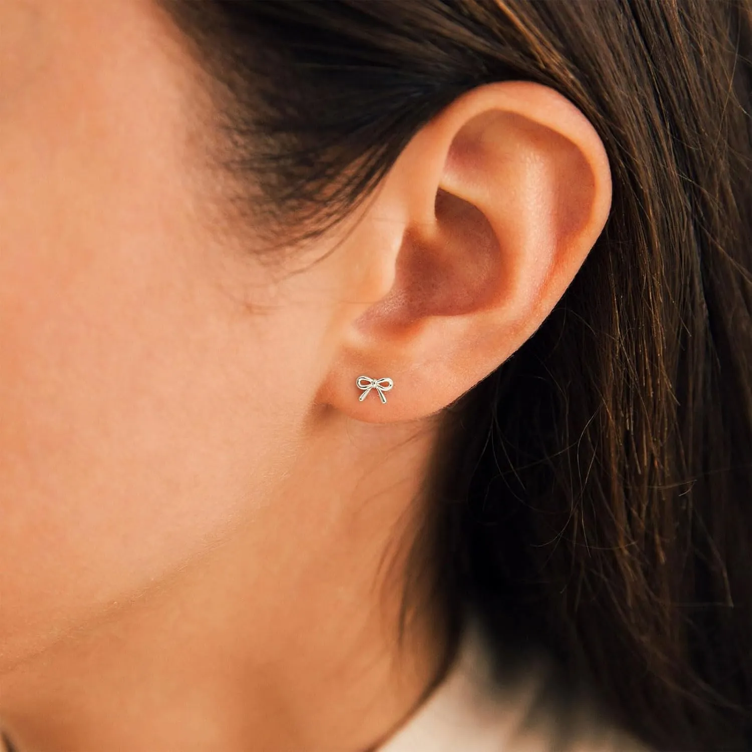 HANLI 14K Gold Plated Bow Studs for Women - Small Ribbon Coquette Earrings, Trendy Jewelry