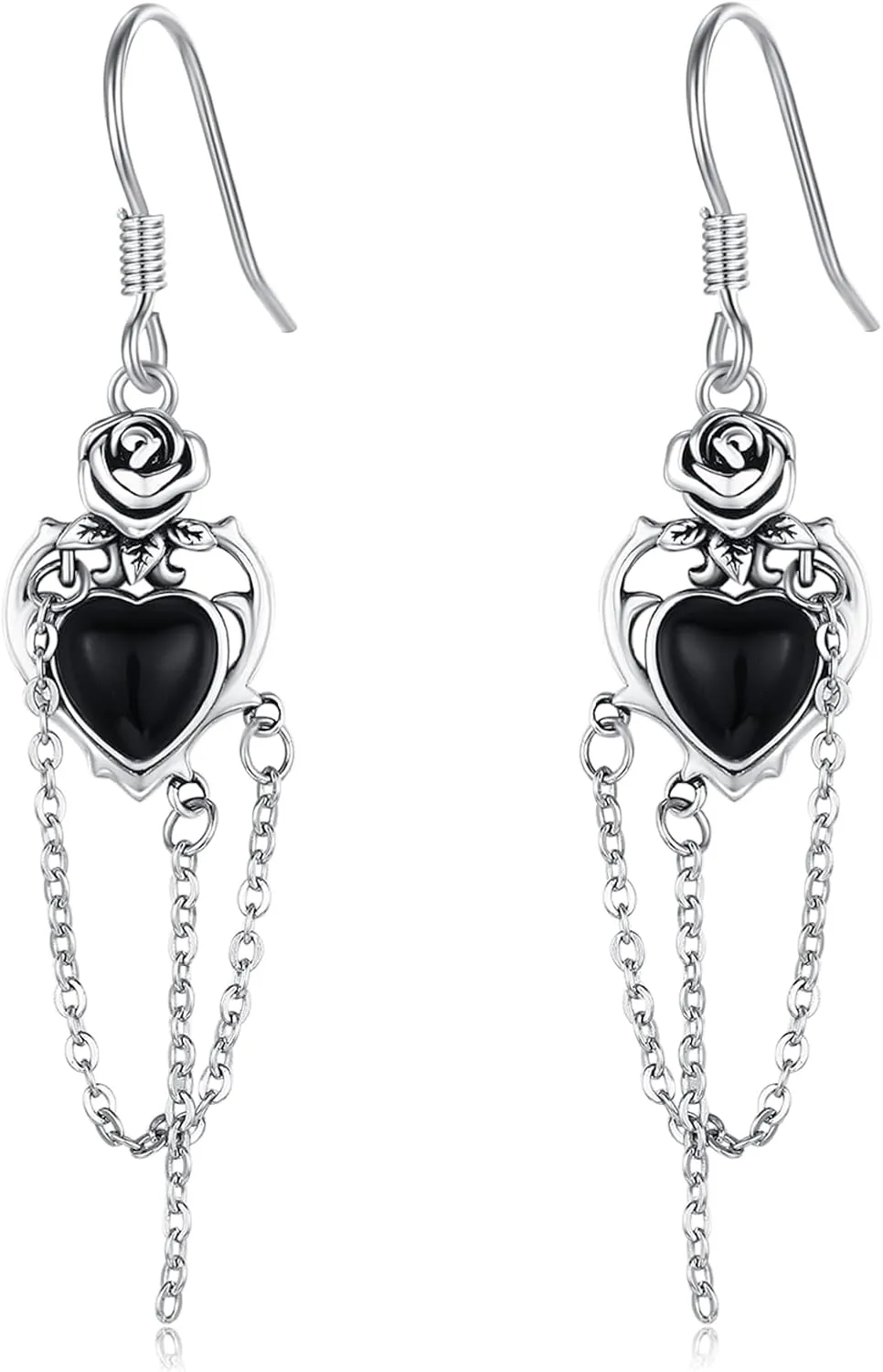 Heart Drop Dangle Earrings S925 Sterling Silver Heart Red Agate Rose Flowers Drop Dangle Chain Earrings Gothic Jewelry Gifts for Women Halloween Birthday Thanksgiving