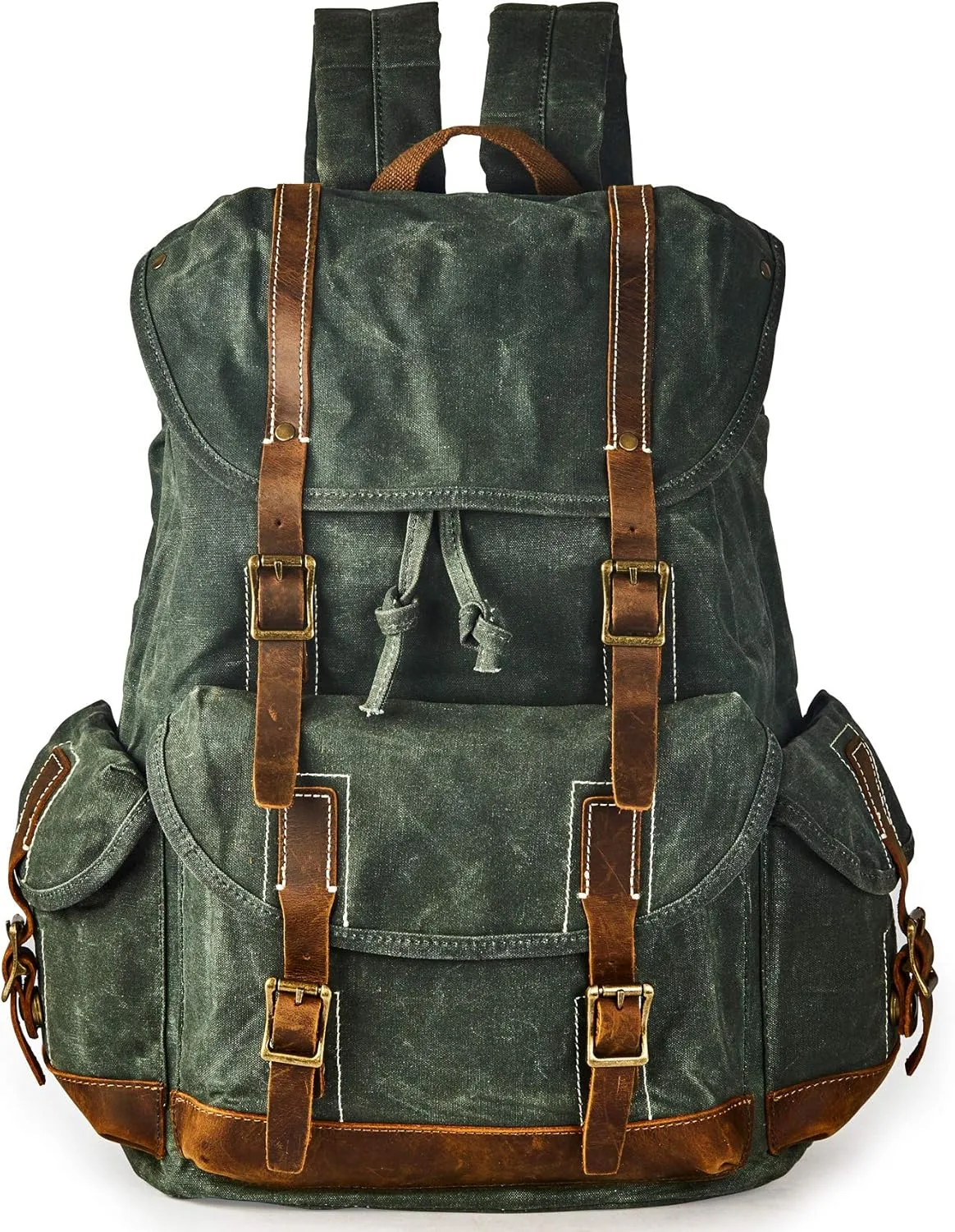Heavy Duty Waxed Canvas Vintage Backpack for Men Women Trim Casual 15.6" laptop Bookbag Travel Rucksack Shoulder Rucksack for Travel
