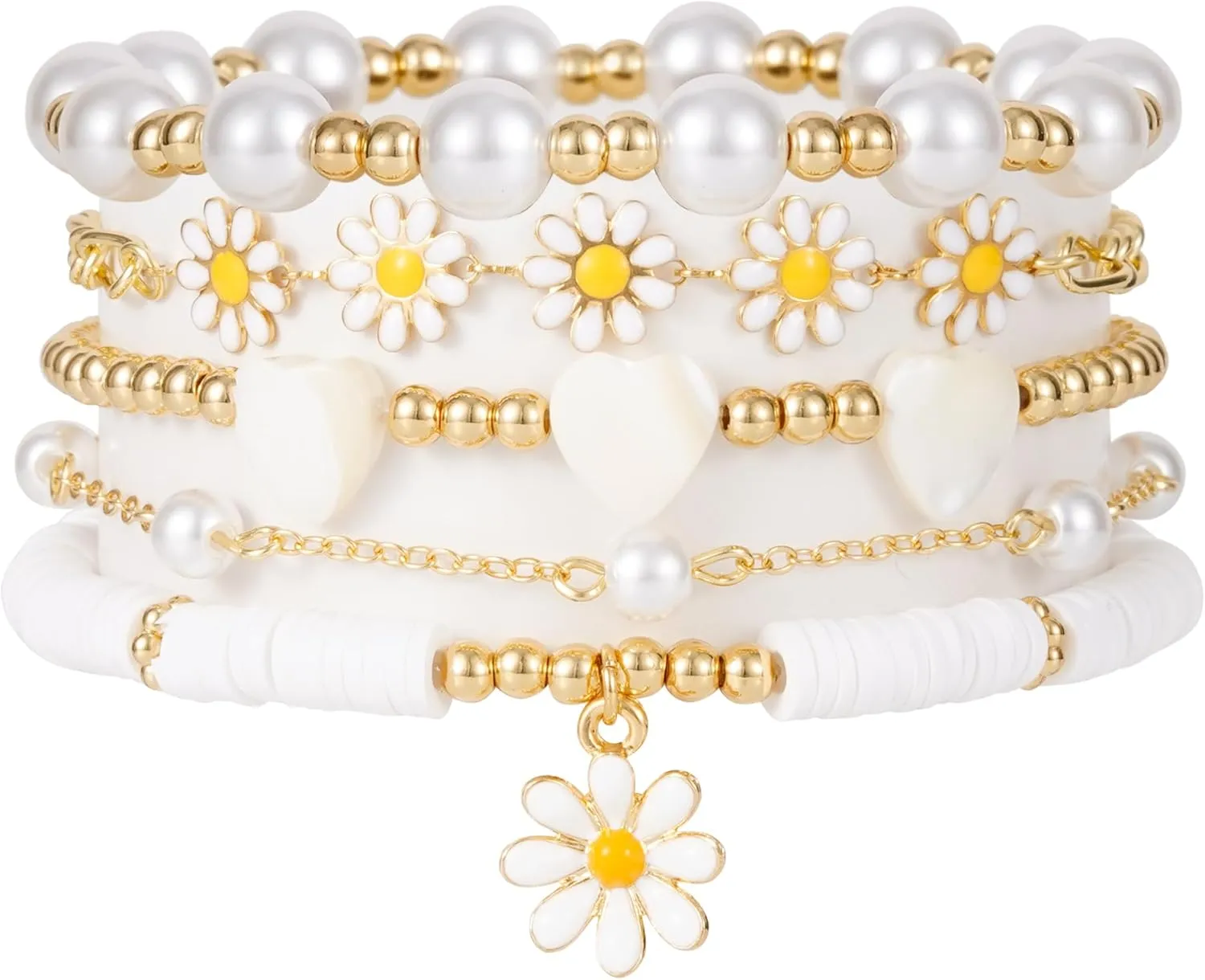Heishi Beaded Stretch Bracelets for Women Stackable Gold Polymer Clay Beads Bracelets Friendship Boho Summer Beach Bracelet Jewelry Set
