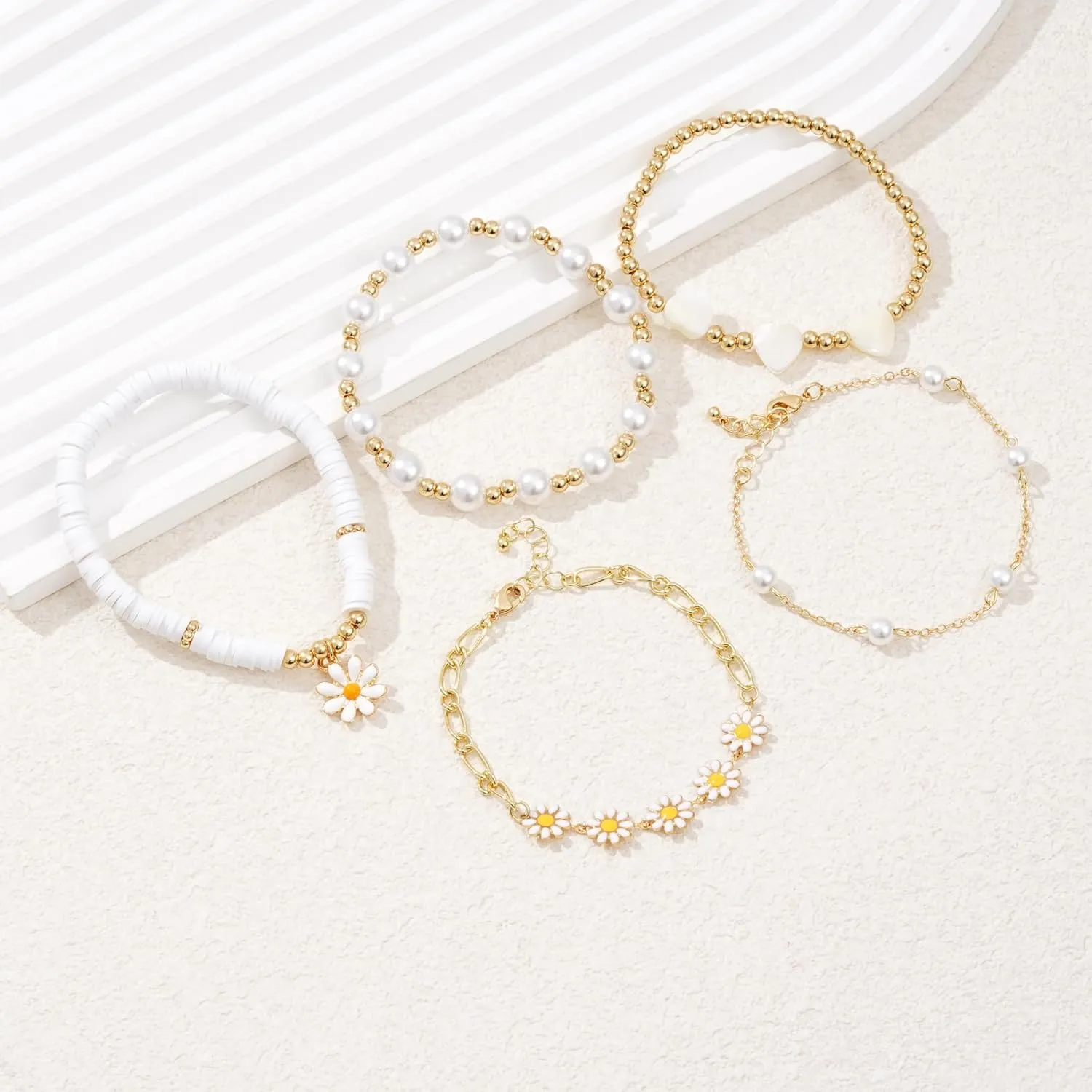 Heishi Beaded Stretch Bracelets for Women Stackable Gold Polymer Clay Beads Bracelets Friendship Boho Summer Beach Bracelet Jewelry Set