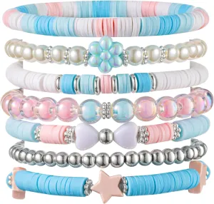 Heishi Preppy Bracelets, y2k Kawaii Stuff, Bohemian Beaded Charm Stackable Bracelet Set, Aesthetic Jewelry,Gifts for Women