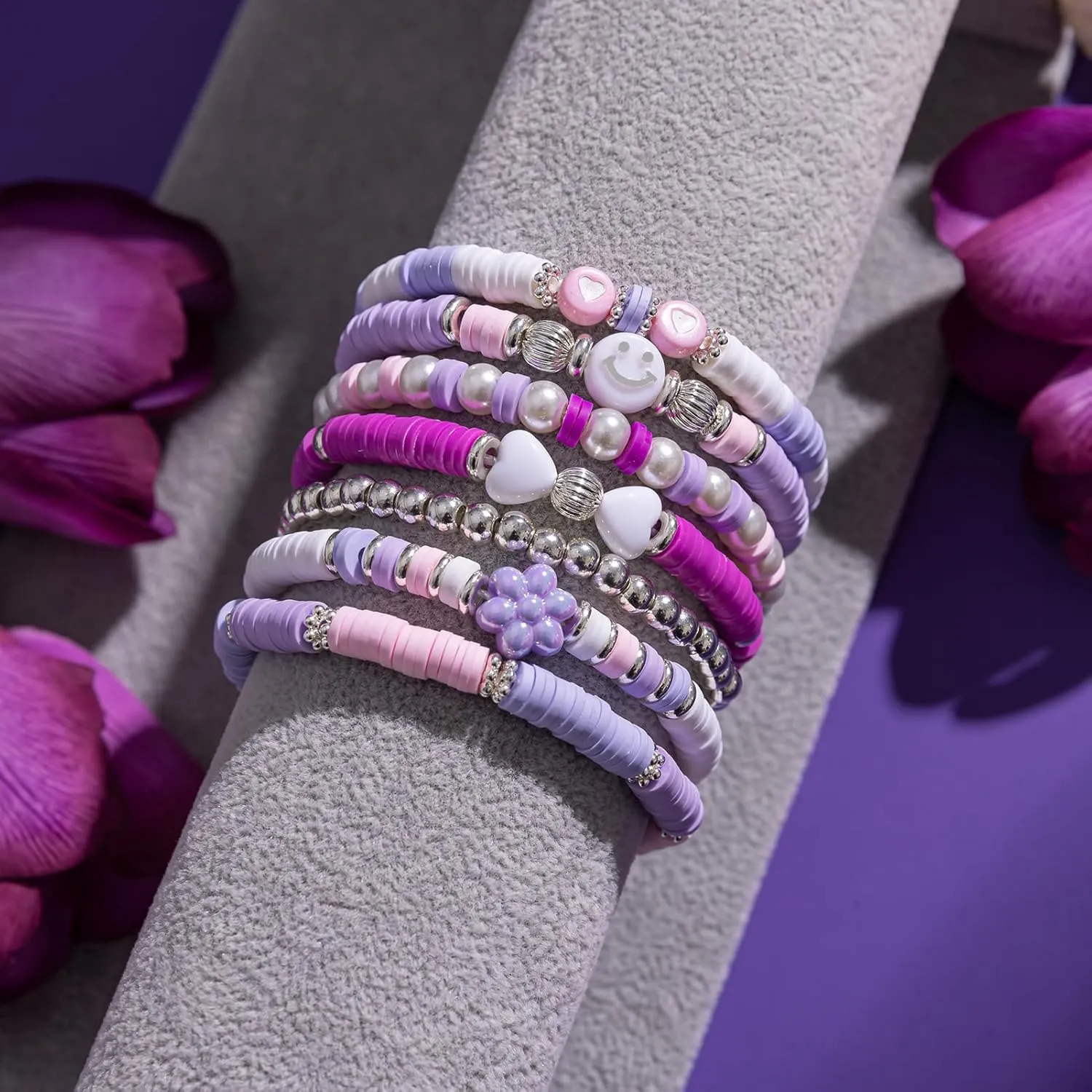Heishi Preppy Bracelets, y2k Kawaii Stuff, Bohemian Beaded Charm Stackable Bracelet Set, Aesthetic Jewelry,Gifts for Women