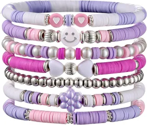 Heishi Preppy Bracelets, y2k Kawaii Stuff, Bohemian Beaded Charm Stackable Bracelet Set, Aesthetic Jewelry,Gifts for Women