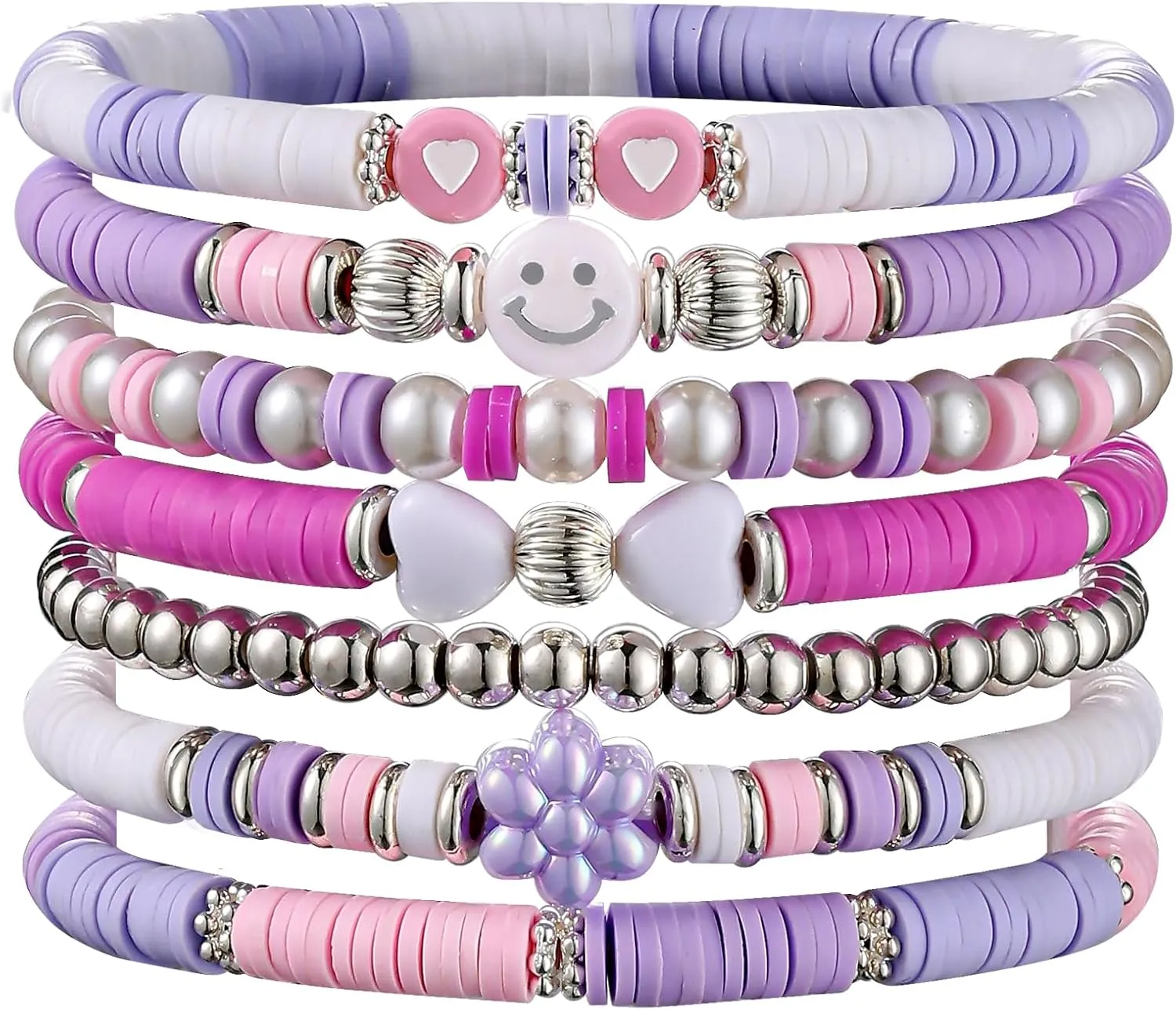 Heishi Preppy Bracelets, y2k Kawaii Stuff, Bohemian Beaded Charm Stackable Bracelet Set, Aesthetic Jewelry,Gifts for Women