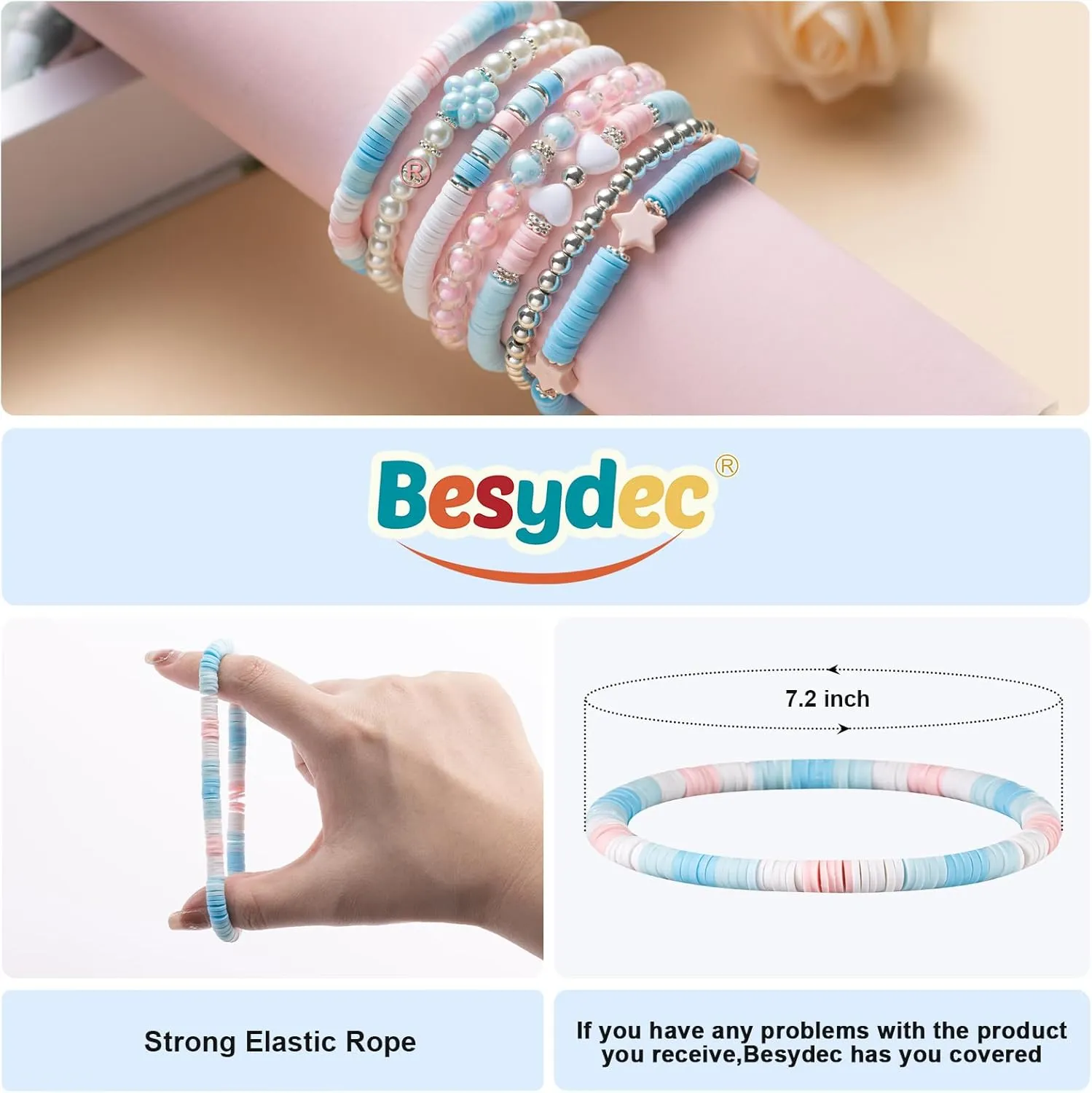 Heishi Preppy Bracelets, y2k Kawaii Stuff, Bohemian Beaded Charm Stackable Bracelet Set, Aesthetic Jewelry,Gifts for Women