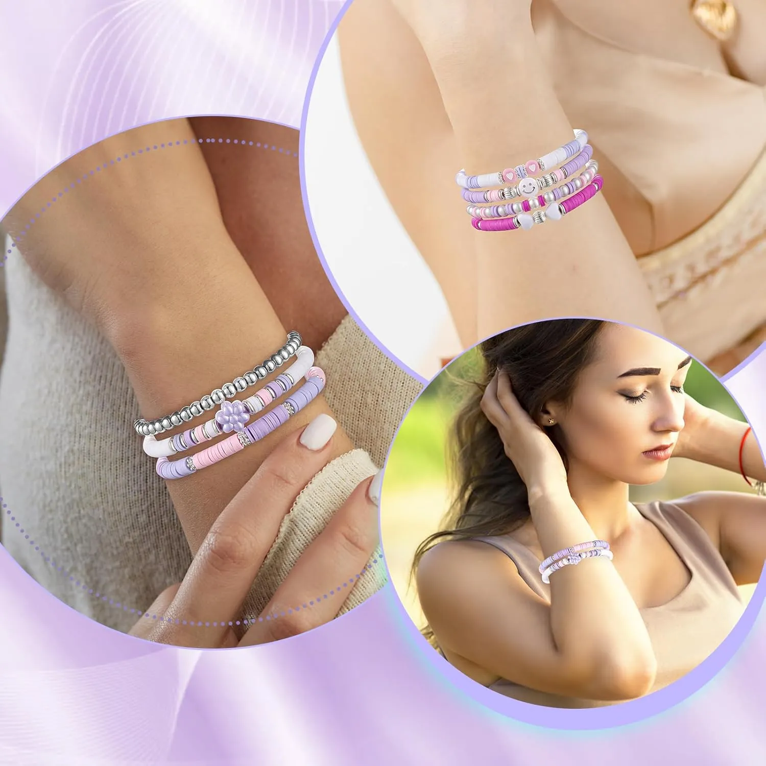 Heishi Preppy Bracelets, y2k Kawaii Stuff, Bohemian Beaded Charm Stackable Bracelet Set, Aesthetic Jewelry,Gifts for Women