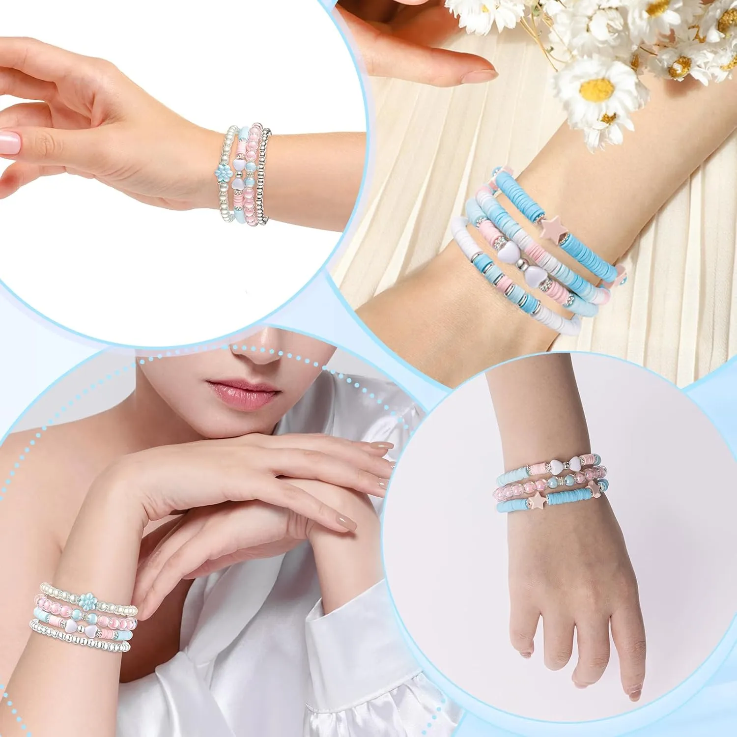 Heishi Preppy Bracelets, y2k Kawaii Stuff, Bohemian Beaded Charm Stackable Bracelet Set, Aesthetic Jewelry,Gifts for Women