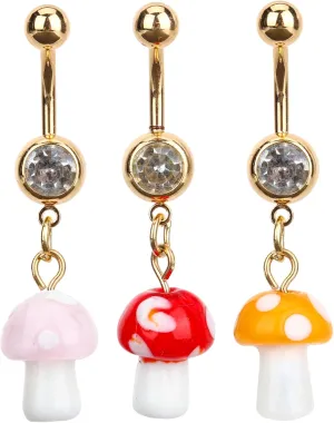 Hemoton 3Pcs Mushroom Belly Rings for Women Fun Navel Piercing Jewelry Unique Belly Button Rings present for Birthdays Special Occasions