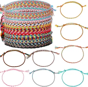 Hicarer 30 Pieces Rope Friendship Bracelets String Wave Handmade Woven Braided Bracelets Adjustable, Waterproof Surfer Bohemian Wrist Cord for Women Men Jewelry Party Accessories (Stylish Style)