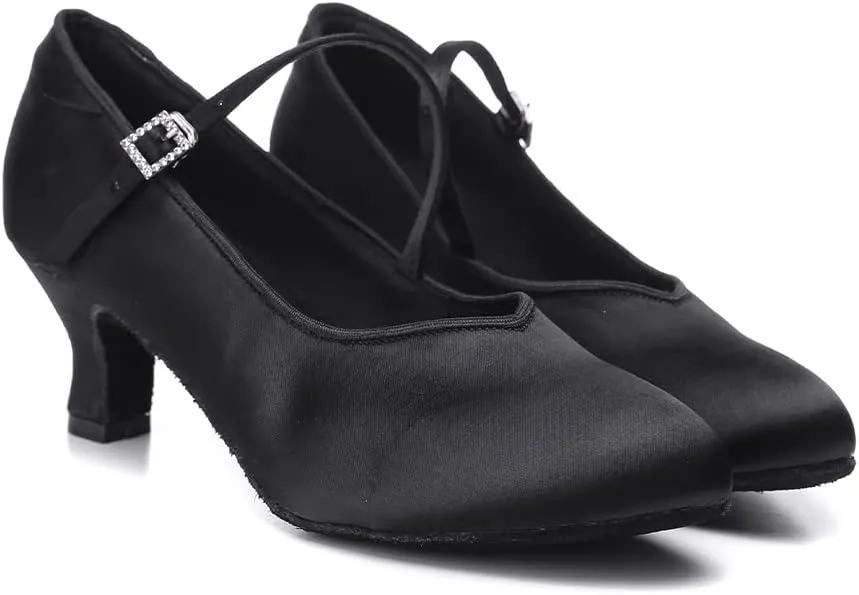HIPPOSEUS Women's Latin Ballroom Dance Shoes Closed Toe Satin Salsa Practice Dancing Shoes Suede Sole