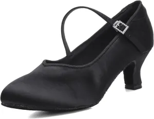 HIPPOSEUS Women's Latin Ballroom Dance Shoes Closed Toe Satin Salsa Practice Dancing Shoes Suede Sole