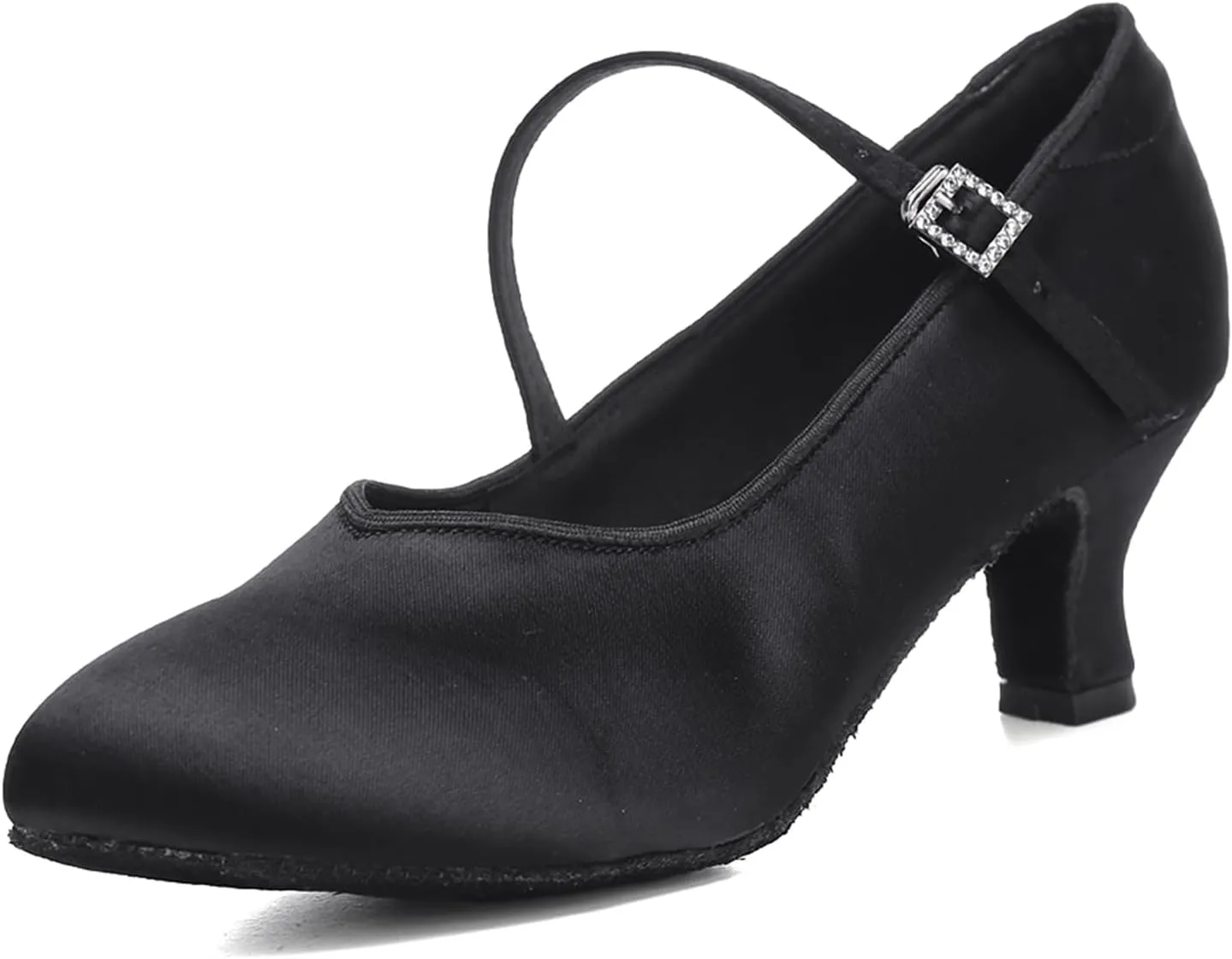 HIPPOSEUS Women's Latin Ballroom Dance Shoes Closed Toe Satin Salsa Practice Dancing Shoes Suede Sole