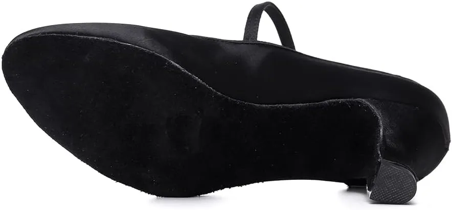 HIPPOSEUS Women's Latin Ballroom Dance Shoes Closed Toe Satin Salsa Practice Dancing Shoes Suede Sole