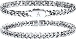 Hisatan Initial Bracelets for Men, 2 Pcs A-Z Letter Bracelet Silver Mens Bracelet with Initial, Stainless Steel Stylish Non Tarnish Cuban Link Bracelet for Men Jewelry Gifts