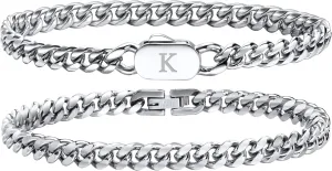 Hisatan Initial Bracelets for Men, 2 Pcs A-Z Letter Bracelet Silver Mens Bracelet with Initial, Stainless Steel Stylish Non Tarnish Cuban Link Bracelet for Men Jewelry Gifts