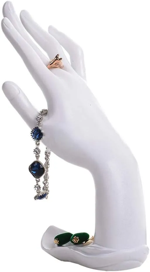 Homeanda White Resin Hand Form Ring Stand, Bracelet Holder, Hand Chain Organizer, Jewelry Display Holder Organizer (Style 1-White)