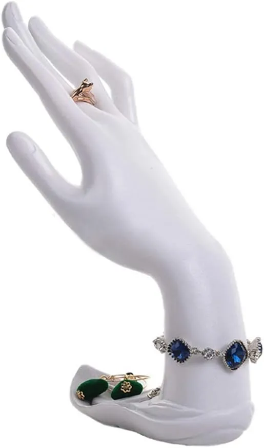 Homeanda White Resin Hand Form Ring Stand, Bracelet Holder, Hand Chain Organizer, Jewelry Display Holder Organizer (Style 1-White)
