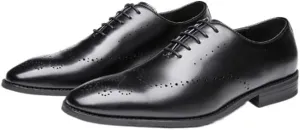 HOOENG Dress Shoes for Men Lace Up Burnished Plain Toe Brogue Embossed Leather Slip Resistant Rubber Sole Block Heel Prom
