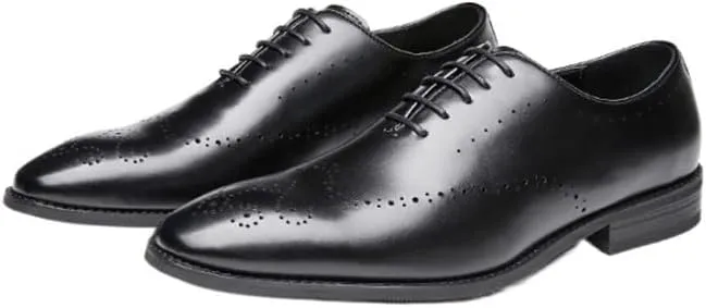 HOOENG Dress Shoes for Men Lace Up Burnished Plain Toe Brogue Embossed Leather Slip Resistant Rubber Sole Block Heel Prom