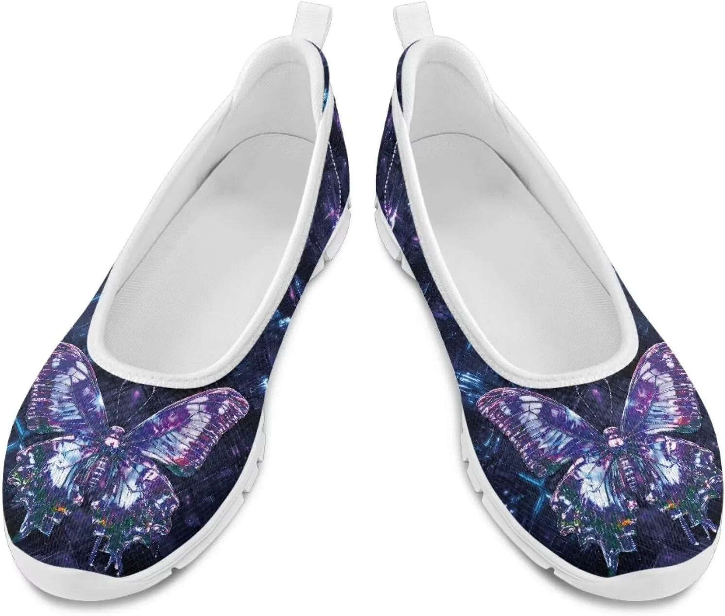 Howilath Butterfly Print Women Mesh Flats Shoes Slip on Walking Shoes Non-Slip Shoes Breathable Loafers Shoes