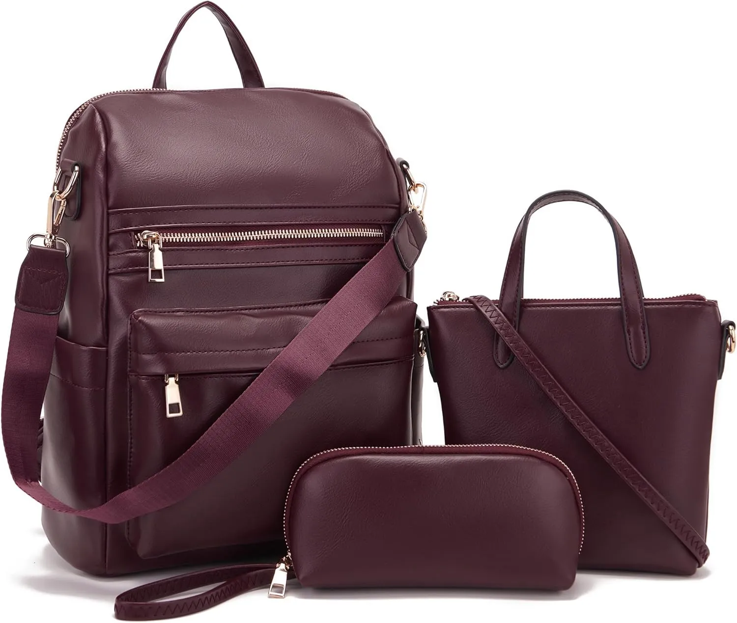 Idesort Medium Backpack Purse for Women Convertible Travel Soft Backpacks Ladies Purse set with Wallet and Crossbody Bags