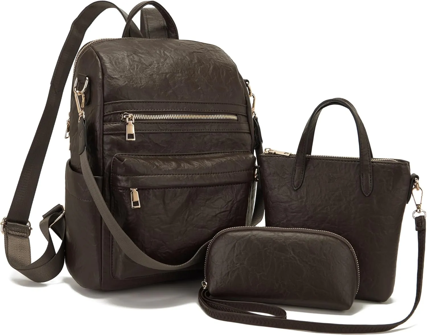 Idesort Medium Backpack Purse for Women Convertible Travel Soft Backpacks Ladies Purse set with Wallet and Crossbody Bags