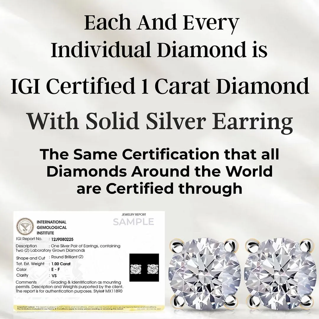 IGI Certified 0.2 to 4 Carat E-F VS Clarity Lab Grown Diamond Stud Earrings for Women in Solid 14k Gold Platinum Silver Diamond Jewelry Anniversary Birthday Gifts for Her