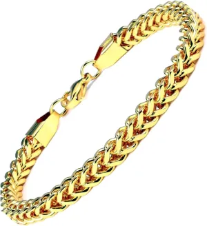 IMPRESSIVE Men's Franco Chain Foxtail Link Bracelet Stainless Steel 4mm 14k Gold Plated 8.5 inches