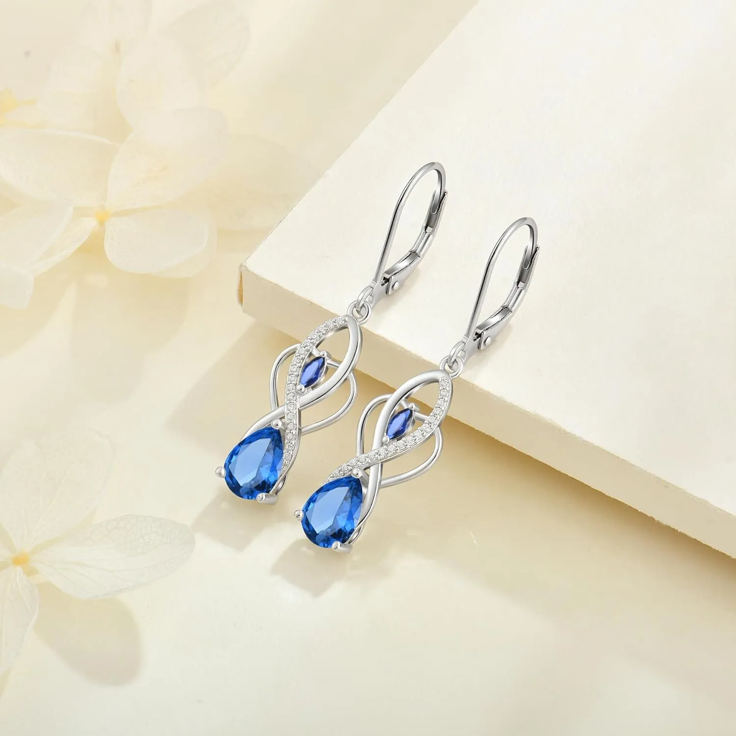 Infinity 925 Sterling Silver Dangle Drop Earrings for Women,Celtic Knot 6 * 8mm Birthstone Earrings Hypoallergenic Jewelry for Women Her