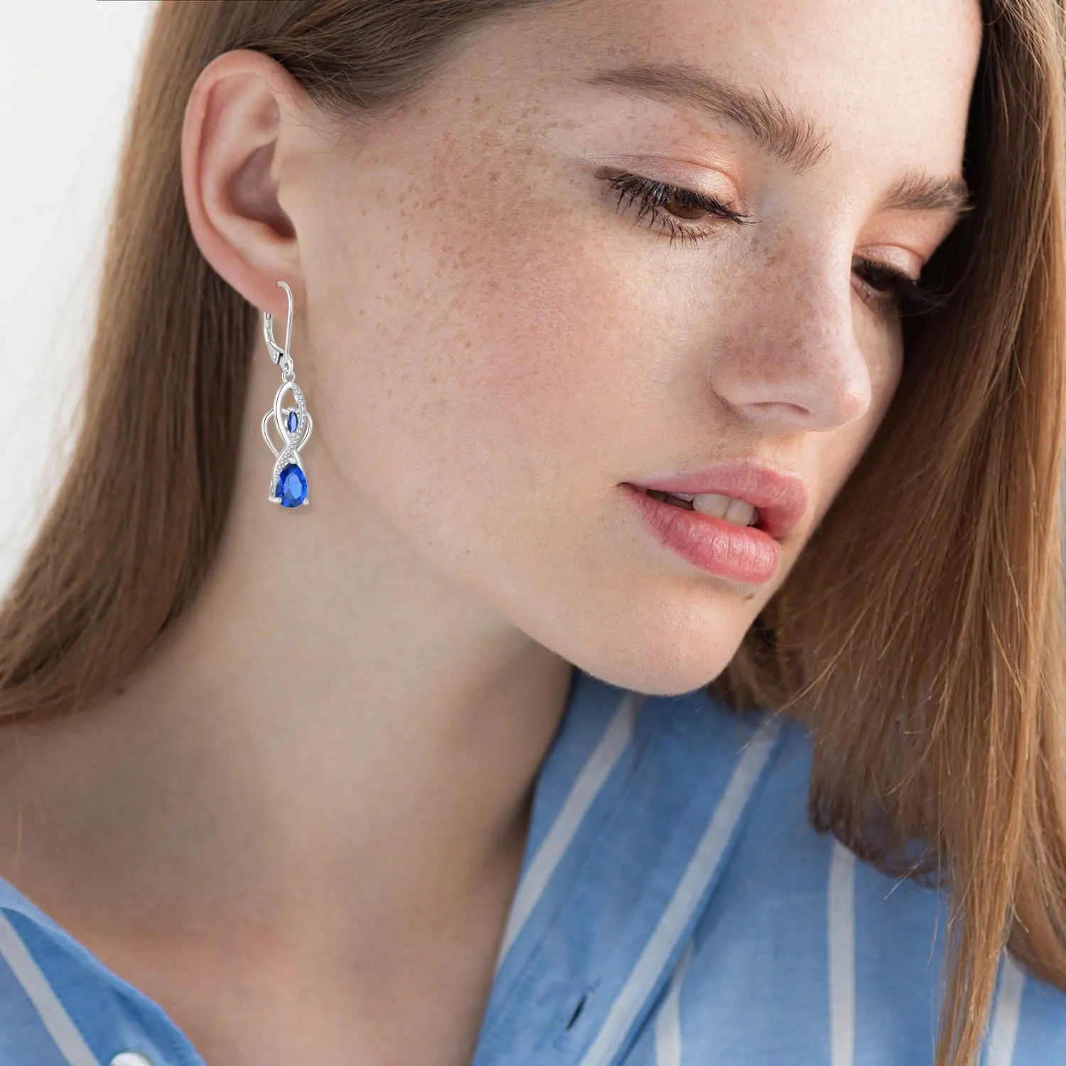 Infinity 925 Sterling Silver Dangle Drop Earrings for Women,Celtic Knot 6 * 8mm Birthstone Earrings Hypoallergenic Jewelry for Women Her