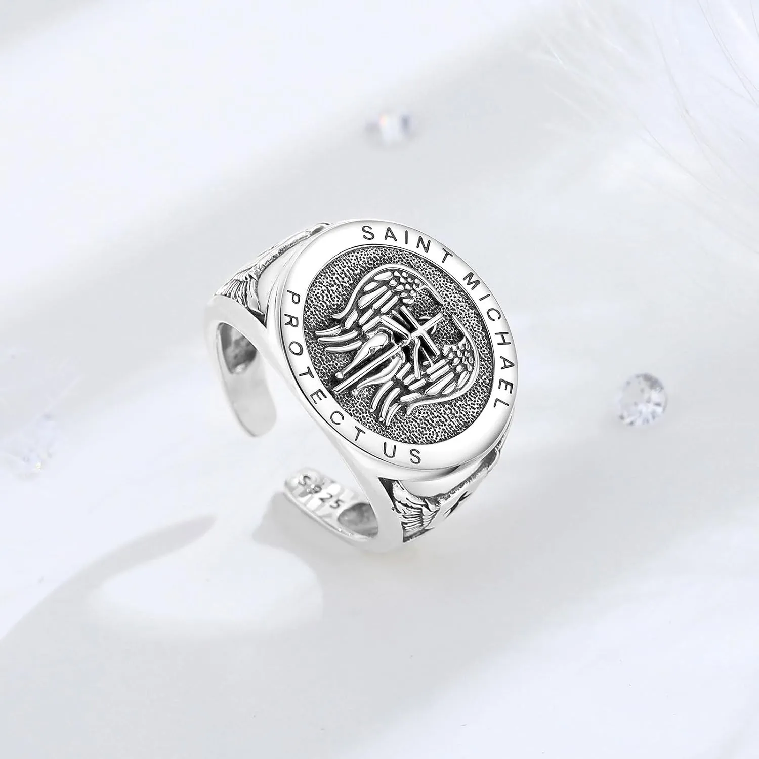 INFUSEU 925 Sterling Silver Rings for Men Women Unique Protection Gift