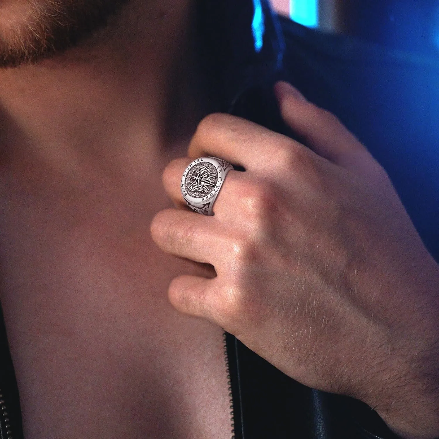 INFUSEU 925 Sterling Silver Rings for Men Women Unique Protection Gift