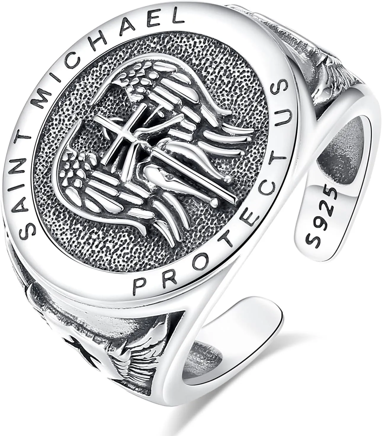 INFUSEU 925 Sterling Silver Rings for Men Women Unique Protection Gift