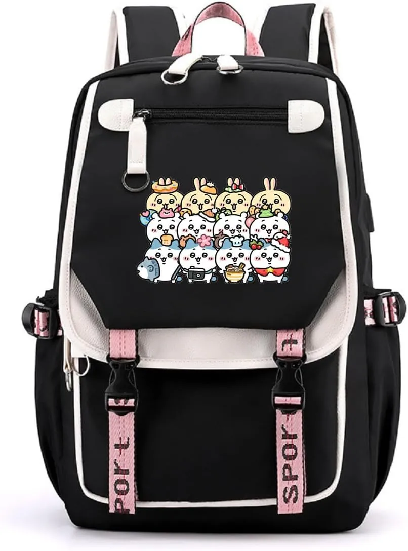 ISaikoy Anime Chiikawa Backpack Hachiware Bookbag Daypack Laptop School Bag with USB Charging Port 11