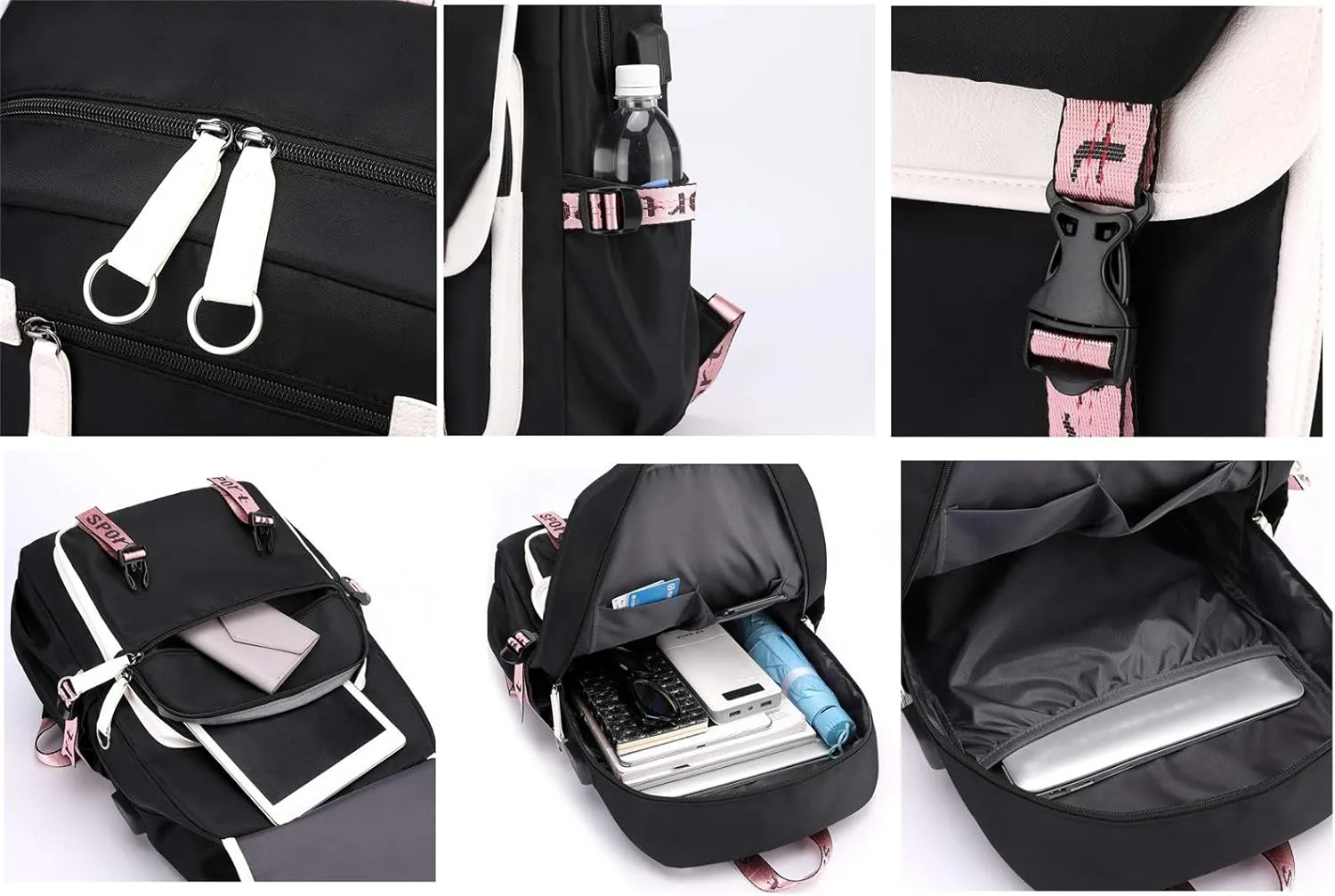 ISaikoy Anime Chiikawa Backpack Hachiware Bookbag Daypack Laptop School Bag with USB Charging Port 4