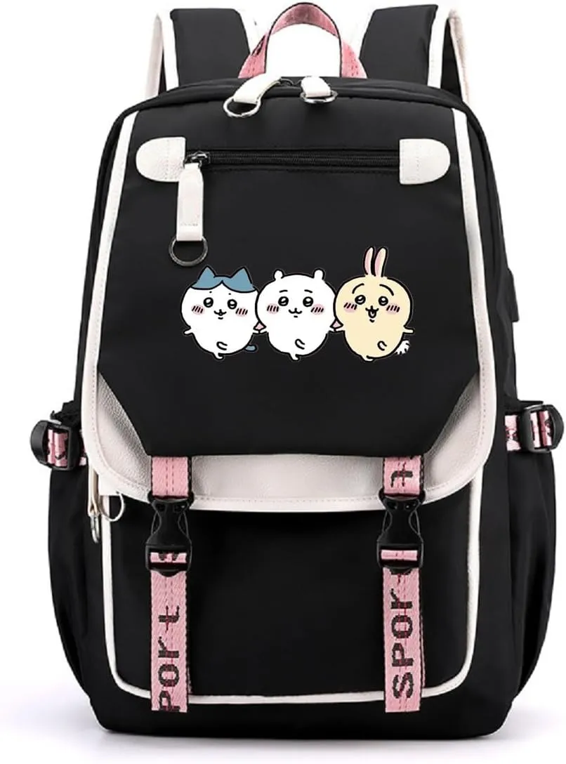 ISaikoy Anime Chiikawa Backpack Hachiware Bookbag Daypack Laptop School Bag with USB Charging Port 4