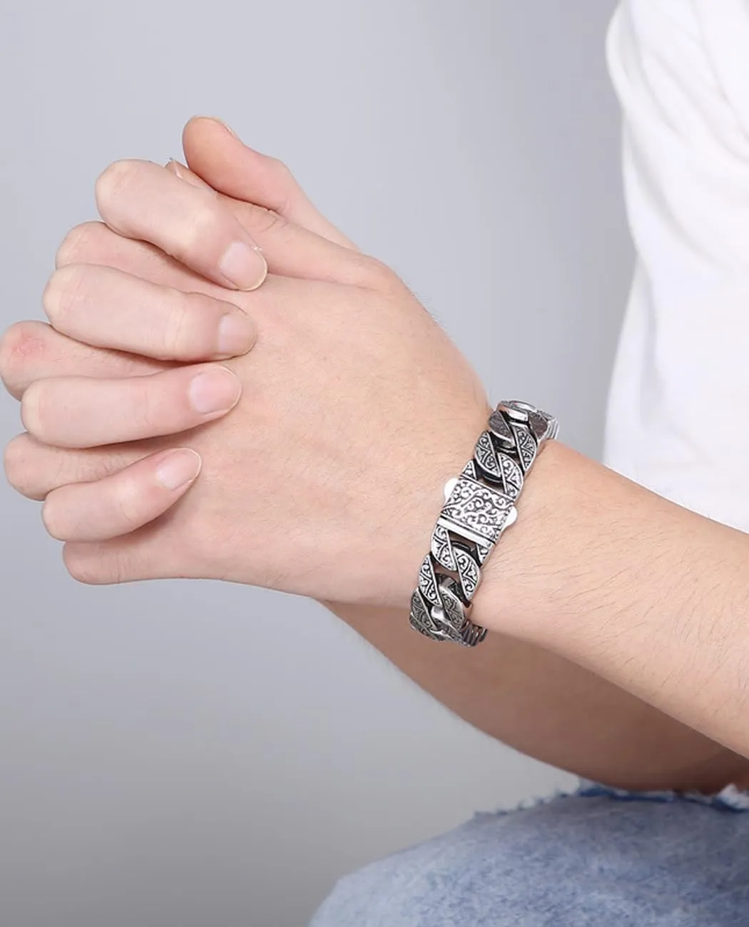 Italian Real Men Heavy S925 Sterling Silver Bracelets, Unique Luxury Vintage Style Men's Silver Bracelet, Chunk Chain Bracelets Nice Gift for My Man, Son, Boyfriend, Dad