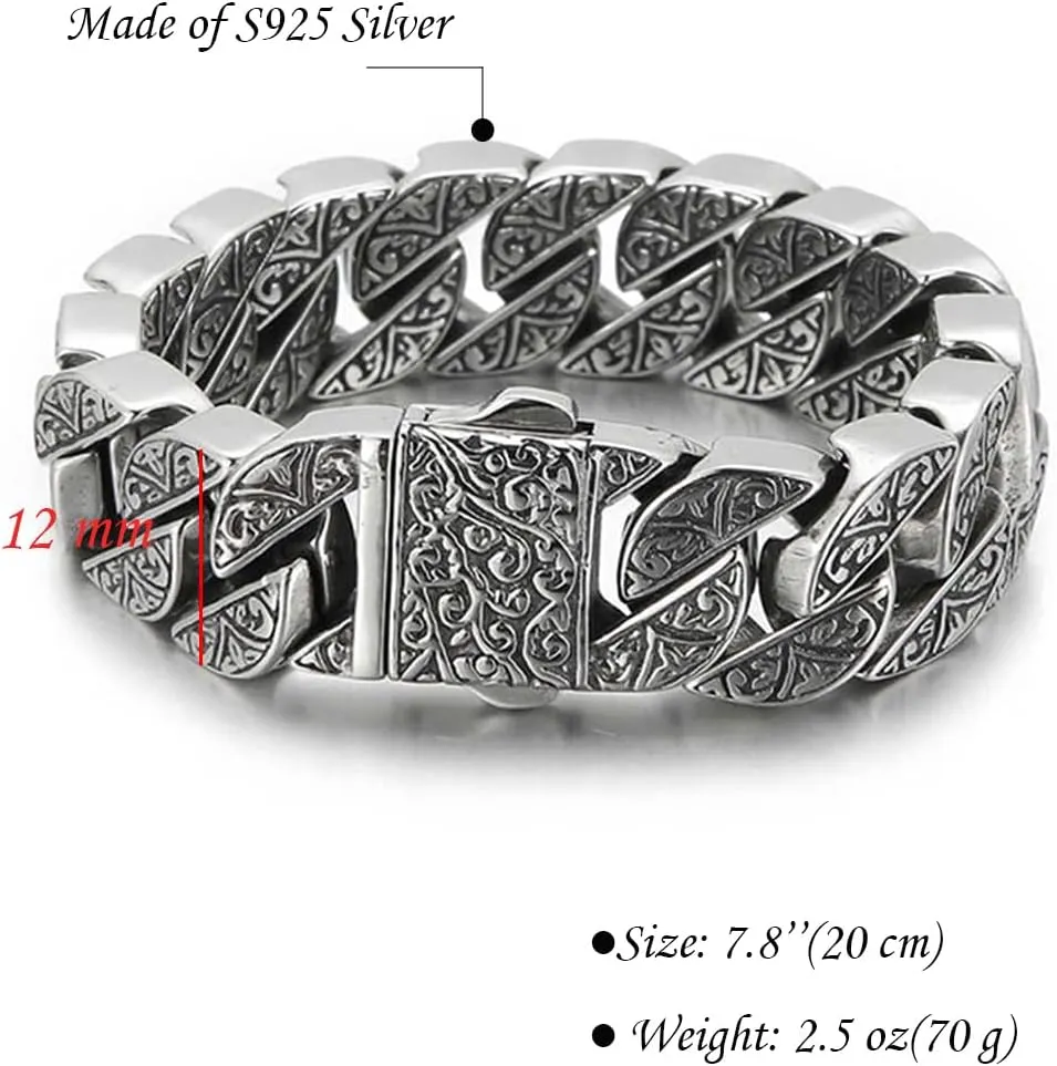 Italian Real Men Heavy S925 Sterling Silver Bracelets, Unique Luxury Vintage Style Men's Silver Bracelet, Chunk Chain Bracelets Nice Gift for My Man, Son, Boyfriend, Dad